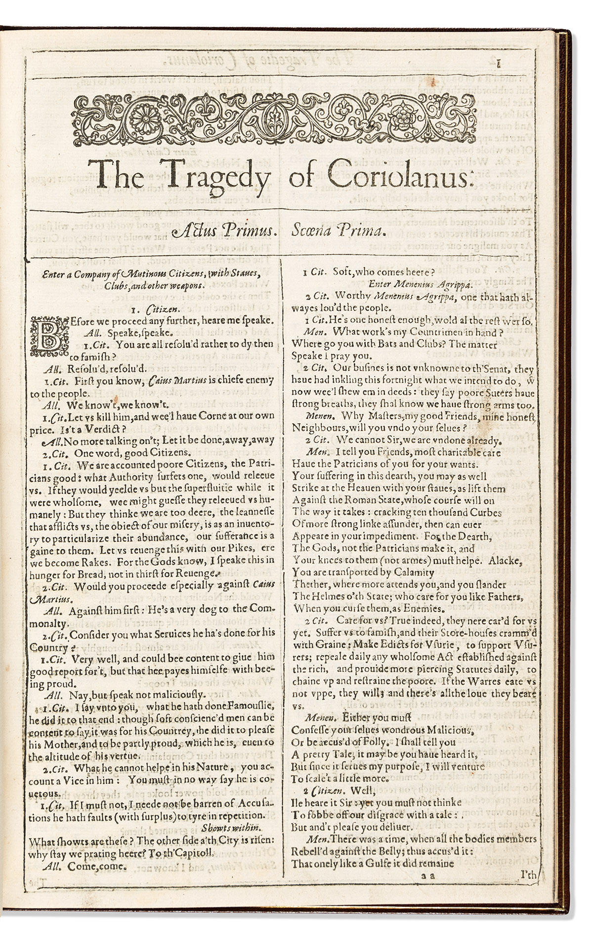 Shakespeare, William (1564-1616) The Tragedie of Coriolanus [and] The Lamentable Tragedy of Titus Andronicus Extracted from the First F